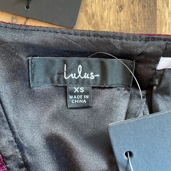 NWT Lulus Party Era Magenta Sparkly Lace-Up Pleated Skater Dress - Picture 6 of 9